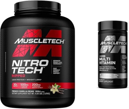 Picture of MuscleTech Nitro-Tech Ripped | Lean Whey Protein Powder/Isolate & Platinum Multivitamin for Immune Support 18 Vitamins & Minerals Vitamins A C D E B6 B12 Daily Workout Supplements for Men 90 Ct