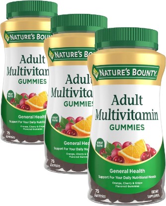 Picture of Nature's Bounty Adult Multivitamin Gummies, Vitamin Supplement, Daily Nutritional Needs, Orange, Cherry and Grape Flavor, 75 Gummies (Pack of 3)