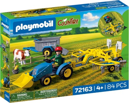 Picture of Playmobil Country | Small Tractor with Hay Swather | Tractor Set with Swather, Cow, Trailer & Accessories | for Children Aged 4+ | 72163