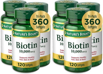 Picture of Nature's Bounty Biotin Hair Skin and Nails Vitamins,Supports Healthy Hair,Skin and Nails,10,000 mcg,120 Count (Pack of 6)