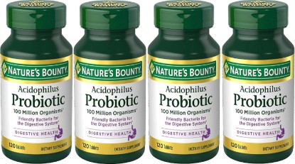 Picture of Nature's Bounty Probiotics Dietary Supplement, Supports Digestive and Intestinal Health, Probiotic Acidophilus, 120 Tablets, Pack of 4