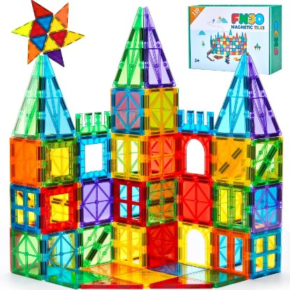 Picture of FNJO Magnetic Tiles, 110PCS Magnet Building Set, Magnetic Building Blocks, Construction STEM Learning and Playing Toys for Kids, Montessori Toy for Preschool Boys Girls