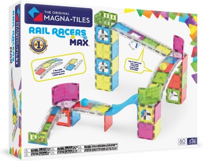 Picture of MAGNA-TILES Rail Racers Max 80-Piece Magnetic Construction Set, The Original Magnetic Building Brand