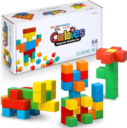 Picture of Playmags Magnetic Cubes Building Toy, 64pc 1.5 Inch Magnet Blocks, STEM Toys for Toddlers & Kids, Preschool Educational Sensory Construction Toy