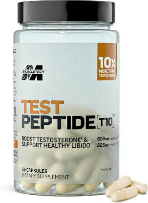 Picture of MuscleTech Testosterone Peptide T10, Peptides Pills for Men - Advanced Testosterone Booster Supplement for Athletes & Bodybuilders for Nitric Oxide Production, Blood Flow & Muscle Growth - 56 Capsules
