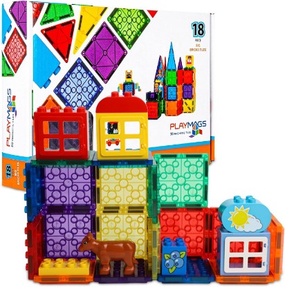 Picture of Playmags Magnetic Tiles, 18Pcs Magnetic Building Bricks, Exclusive Magnetic Blocks, Skill Development, Ages 3+ (Big Bricks Tiles)