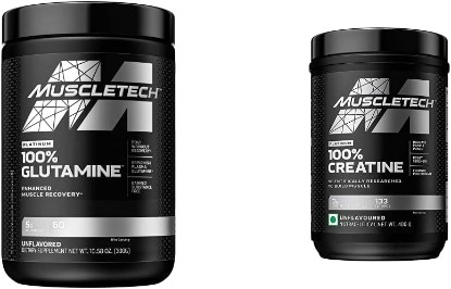 Picture of MuscleTech Creatine Monohydrate Powder Platinum Pure Micronized Muscle Recovery + Builder & owder 100% Pure L Glutamine Powder
