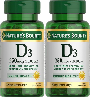 Picture of Nature's Bounty Vitamin D for Immune Support, Vitamin D Provides Immune Support and Promotes Healthy Bones, 10000IU, 72 Softgels (Pack of 2)