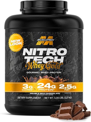 Picture of MuscleTech Whey Protein Powder (Double Rich Chocolate, 5LB), 24g Protein | Nitro-Tech Whey Gold Isolate Smoothie Mix for Lean Muscle & Recovery for Women & Men - Packaging May Vary
