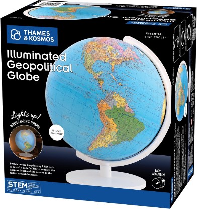 Picture of The Thames & Kosmos Illuminated Geopolitical Globe Essential STEM Tool | 10” diameter with Durable Stand, Political Map with Locations, Geological Features, Educational Gift for Ages 6+, USB-C Powered