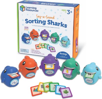 Picture of Learning Resources Say-a-Sound Sorting Sharks - Montessori Toys, Kindergarten Learning Activities, Phonemic Awareness Flash Cards, Dyslexia Tools for Kids, Speech Therapy Materials, Learn to Read