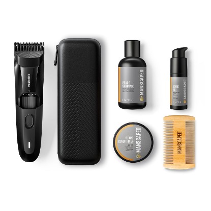 Picture of MANSCAPED The Beard Hedger® Advanced Kit Includes Our Premium Precision Beard & Mustache Trimmer, Hydrating Shampoo, Softening Conditioner, Moisturizing Oil & Facial Hair Comb
