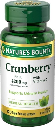 Picture of Nature's Bounty Cranberry Pills & Vitamin C Herbal Health Supplement Provides Immune Support & Promotes Urinary Health. 4200mg, 120 Softgels, 3 Pack