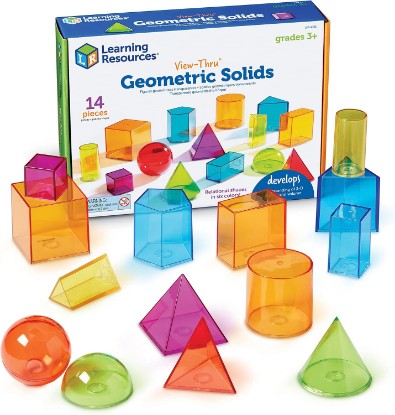 Picture of Learning Resources View-Thru Geometric Solids | Classroom Must Haves, Teacher Supplies, Geometry Set, Pattern Blocks, 3D Shapes For Teaching, Math Manipulatives