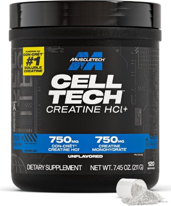 Picture of MuscleTech Creatine Powder, Cell-Tech Creactor - Unflavored, 7.45 Oz | Free-Acid Creatine HCl Formula - Muscle Builder for Men & Women, 120 Servings