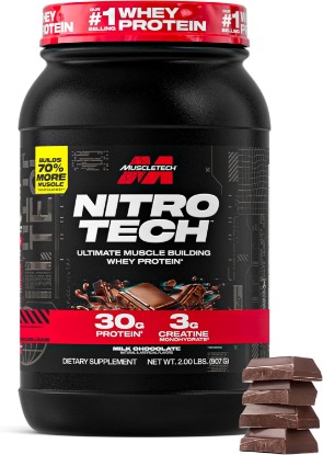 Picture of MuscleTech Whey Protein Powder (Milk Chocolate, 2LB) - 30g Protein | Nitro-Tech Ultimate Muscle Building Formula with Whey Isolate - 3g of Creatine & 6.8g of BCAA - Packaging May Vary