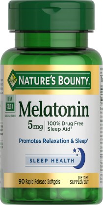 Picture of Nature's Bounty Melatonin, 100% Drug Free Sleep Aid, 5mg, 90 Softgels | Dietary Supplement, Promotes Relaxation and Sleep Health