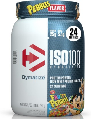 Picture of Dymatize x Fruity Pebbles ISO100 Whey Protein Powder Isolate, 25g of Protein, 20 Servings, 5.5g BCAAs, 120 Cal., Gluten Free, 1g Fat, 1g Sugar, 2g Carb (24 Servings)