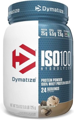 Picture of Dymatize ISO100 Hydrolyzed Protein Powder, 100% Whey Isolate Protein, 25g of Protein, 5.5g BCAAs, Gluten Free, Fast Absorbing, Easy Digesting, Cookies and Cream, 1.6 Pound
