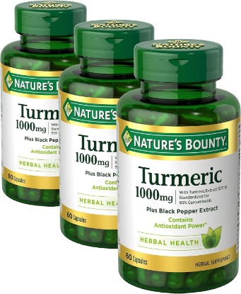 Picture of Nature's Bounty Turmeric with Black Pepper Extract,Supports Antioxidant Health,1000mg,60 Capsules,(Pack of 3)