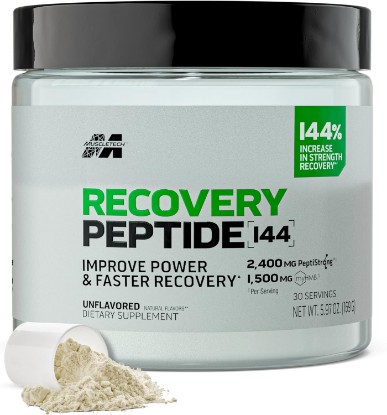 Picture of MuscleTech Recovery Peptide Powder - 2400mg of PeptiStrong for Faster, Improved Muscle Strength & Recovery - HMB, Calcium & Protein Helps Maintain Muscle Health - Unflavored, 144