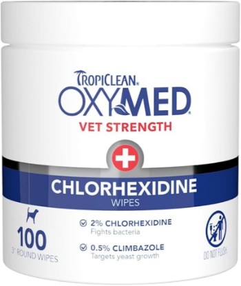 Picture of TropiClean OxyMed Chlorhexidine Dog Wipes, Gentle & Effective, 100ct