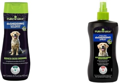 Picture of FURminator Ultra Premium deShedding Shampoo for Dogs Helps Reduce Excess Shedding, 16 oz & Rinse-Free deShedding Spray for Dogs, 8.5 oz