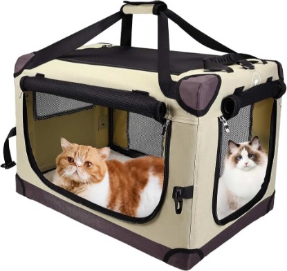 Picture of PEGIC Extra Large Cat Carrier, Brown | Soft Sided Collapsible, For Car Travel, Outdoor and Indoor Uses, Roomy Extra Large for 2 Kittens or Pets up to 50lbs