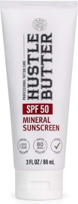 Picture of Hustle Butter Tattoo Aftercare Sunscreen - Tattoo Sunscreen Lotion - Fade Protection, SPF 50, Hydrating with Shea Butter & Coconut Oil, TSA-Friendly, Water Resistant, Non-Greasy, 3 oz