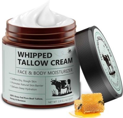 Picture of Beef Tallow for Skin, Tallow and Honey Balm (4.2 Oz), Tallow Face Moisturizer, Organic Grass Fed Whipped Beef Tallow with Honey Beeswax, Deeply Moisturizing for Face & Body, Unscented Fast Absorption