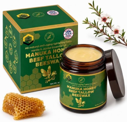 Picture of Grass-Finish Beef Tallow Honey Balm, Pure New Zealand UMF 15+ Manuka Honey, Full Body Skin Moisturizer, Only 5 Pure Natural Ingredients, Tighting and Firming, Reduces Fine Lines and Wrinkles