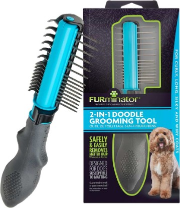 Picture of FURminator 2-in-1 Doodle Grooming Tool for Dogs Susceptible to Matting | Dematting Tool with Comb, Easily Removes Mats & Tangles, For Dogs with Curly, Long, Silky & Wiry Coats