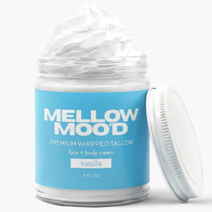 Picture of Mellow Moo'd Whipped Grass Fed Beef Tallow - Face + Body Cream - Tallow Moisturizer for Sensitive Skin - Natural Body Butter Lotion XTRA Large 9 FL OZ - Made In USA (9oz, Vanilla)