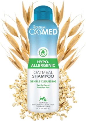 Picture of TropiClean OxyMed Hypoallergenic Dog Shampoo for Allergies and Itching, Skin Soothing Shampoo for Pets with Sensitive Skin, Tearless, Cat Safe, 20oz.