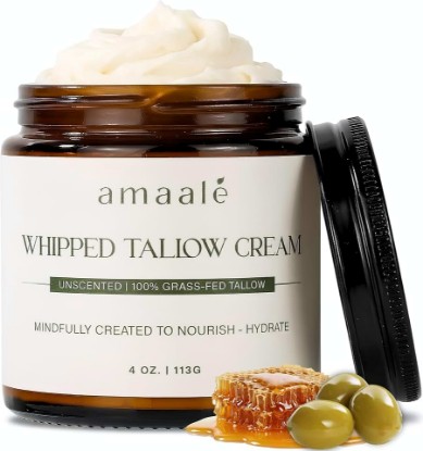 Picture of 100% Grass-Fed Whipped Tallow Cream (Unscented) - Halal-Certified Beef Tallow for Skin with Organic Raw Honey, Olive Oil & Vitamin E - Natural Face & Body Moisturizer for All Skin Types, 4 oz