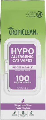 Picture of TropiClean Hypoallergenic Cat Wipes, Unscented, Made in USA, 100ct