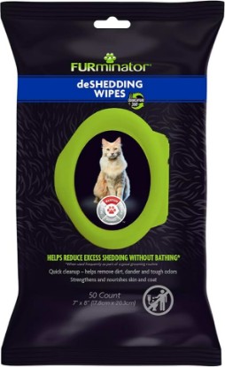 Picture of FURminator DeShedding Grooming Wipes for Cats, 50 Count | Helps Reduce Excess Shedding, Removes Dirt, Dander & Tough Odors, Aloe Vera, Keratin & Vitamin E For Healthy Skin & Coat