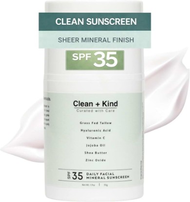 Picture of Mineral Face Sunscreen SPF 35 Zinc Oxide Tallow No White Cast | Tallow Sunscreen, 20% Non-Nano Zinc Oxide, Untinted No White Cast, Natural Sunscreen, Fragrance-Free Sensitive Skin