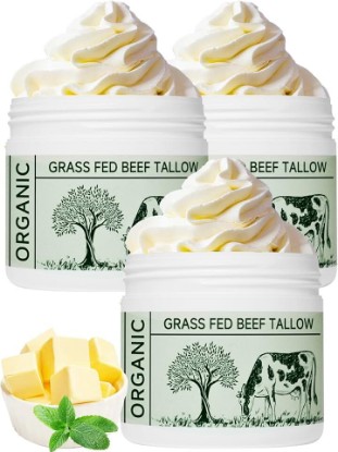 Picture of Beef Tallow, Beef Tallow for Skin, Tallow Face Moisturizer, 3 Packs Unscented Beef Tallow Blam Grass Fed Whipped Tallow Face Cream Nourishing Soothing Moisturizer Body Lotion Skin Care