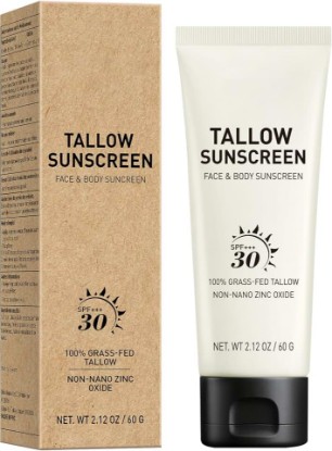 Picture of Beef Tallow Mineral Sunscreen SPF with Zinc Oxide – Natural Face & Body Sunblock, Non-Greasy Daily Sun Protection, Travel Size 2 oz