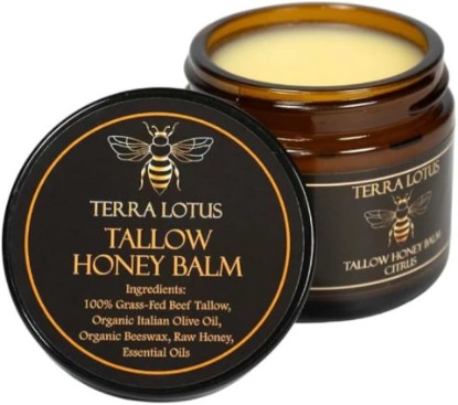 Picture of Terra Lotus - Organic Grass-Fed Beef Tallow Balm with Raw Honey - Moisturizing Cream for Soft, Smooth Skin - Handmade All-Natural Moisturizer (2 Oz, Citrus)