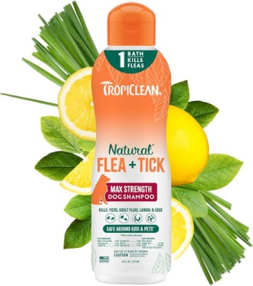 Picture of TropiClean Flea and Tick Shampoo for Dogs, Max Strength Formula, 20oz | Powerful & Natural Defense