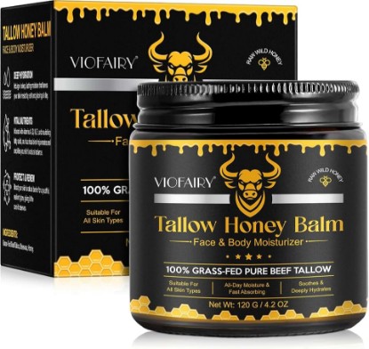 Picture of Tallow and Honey Balm for Face - Beef Tallow for Skin - 100% Organic Grass-Fed Beef Tallow & Raw Wild Honey -Moisturizing Cream for Soft, Smooth Skin- Light Scent, Moisturizing Natural Formula, 4.0 Oz