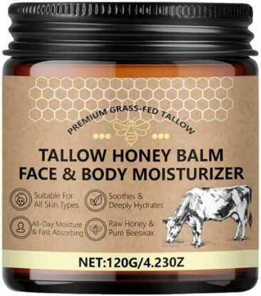 Picture of Beef Tallow for Skin, Beef Tallow for Face, Tallow and Honey Balm for Face With Raw Honey and Beeswax, Grass-Fed Beef Tallow Moisturizer for Dry Skin, Body and Chapped Hands, 4.23 Oz