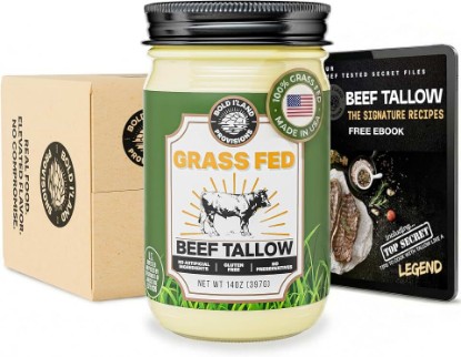 صورة 100% Pure Grass Fed Beef Tallow for Cooking – Clean Non-Seed Oil Cooking Fat - Keto and Paleo Diet Friendly – Perfect for Whole 30 – Carnivore Diet – Gluten Free Protein Snacks for Adults – Made in the USA - 14 Ounces