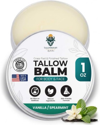 Picture of Grass-Fed Beef Tallow Balm for Face & Body - Vanilla & Spearmint - 1oz | Beef Tallow, Nourishing Moisturizer, Shea Butter Jojoba Oil Honey Beeswax, Hydration for Dry Skin, All Natural, No Fillers