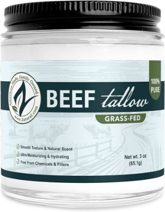 Picture of Zatural 100% Pure Grass-Fed Beef Tallow – Deodorized & Refined Food-Grade Fat for Cooking, Frying, Skincare, Soap Making & DIY Balms (3 oz)
