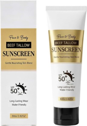 Picture of Beef Tallow Sunscreen SPF 50, 2.82oz (80g) | Mineral Sunblock with Zinc Oxide, Grass-Fed Tallow, Non-Greasy Face and Body, Water and Outdoor Sports