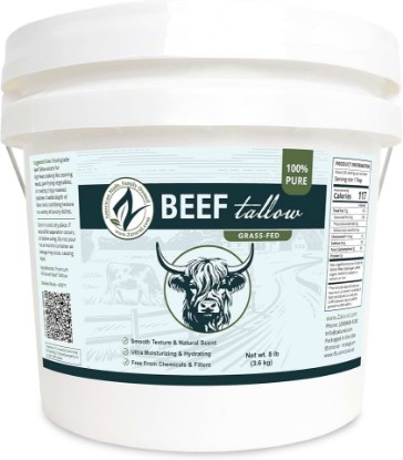 Picture of Zatural 100% Pure Grass-Fed Beef Tallow ~1 Gallon, 8 lbs – Deodorized & Refined Food-Grade Fat for Cooking, Frying, Skincare, Soap Making & DIY Balms (8 Pounds)