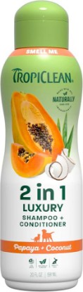Picture of TropiClean 2-in-1 Dog Shampoo and Conditioner, Papaya Scent, 20oz | Moisturizing Detangler | Papaya Scent | Puppy, Cat & Kitten Safe | Made in USA